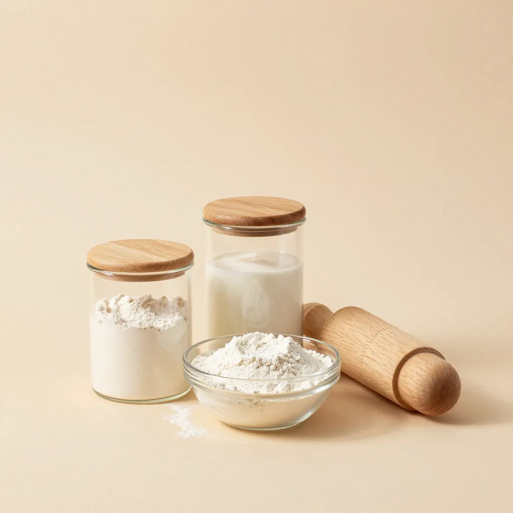 A starter and flour set on a warm background